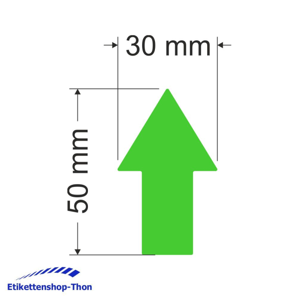 Pfeilaufkleber - Leuchtgrün auf Rolle - 30 x 50 mm - 500 Stück